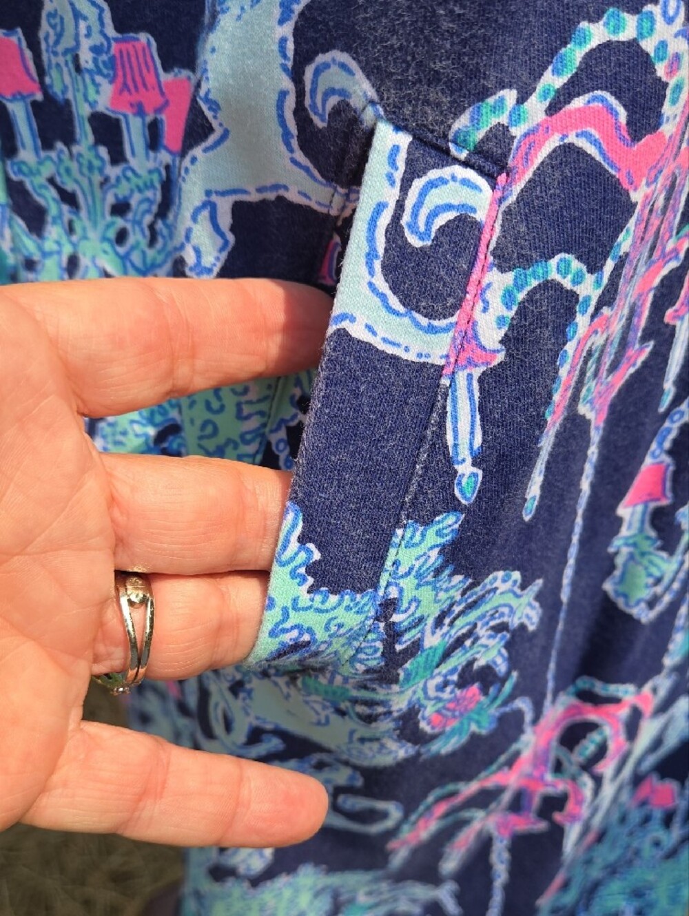 Lilly Pulitzer Navy Blue Printed Zip Tunic Dress with Pink & Aqua Accents - Picture 6 of 11